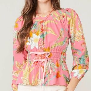 Spartina 449 Pink Floral Top Peplum Tropical